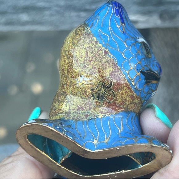 Vintage Cloisonné Blue Cat Figurine - Picture 5 of 6